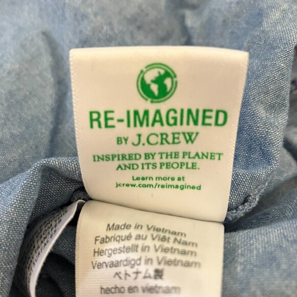 J. Crew Womens Chambray Peasant Top M Short Sleeve Tie Neck Blouse Cottagecore - Picture 9 of 9